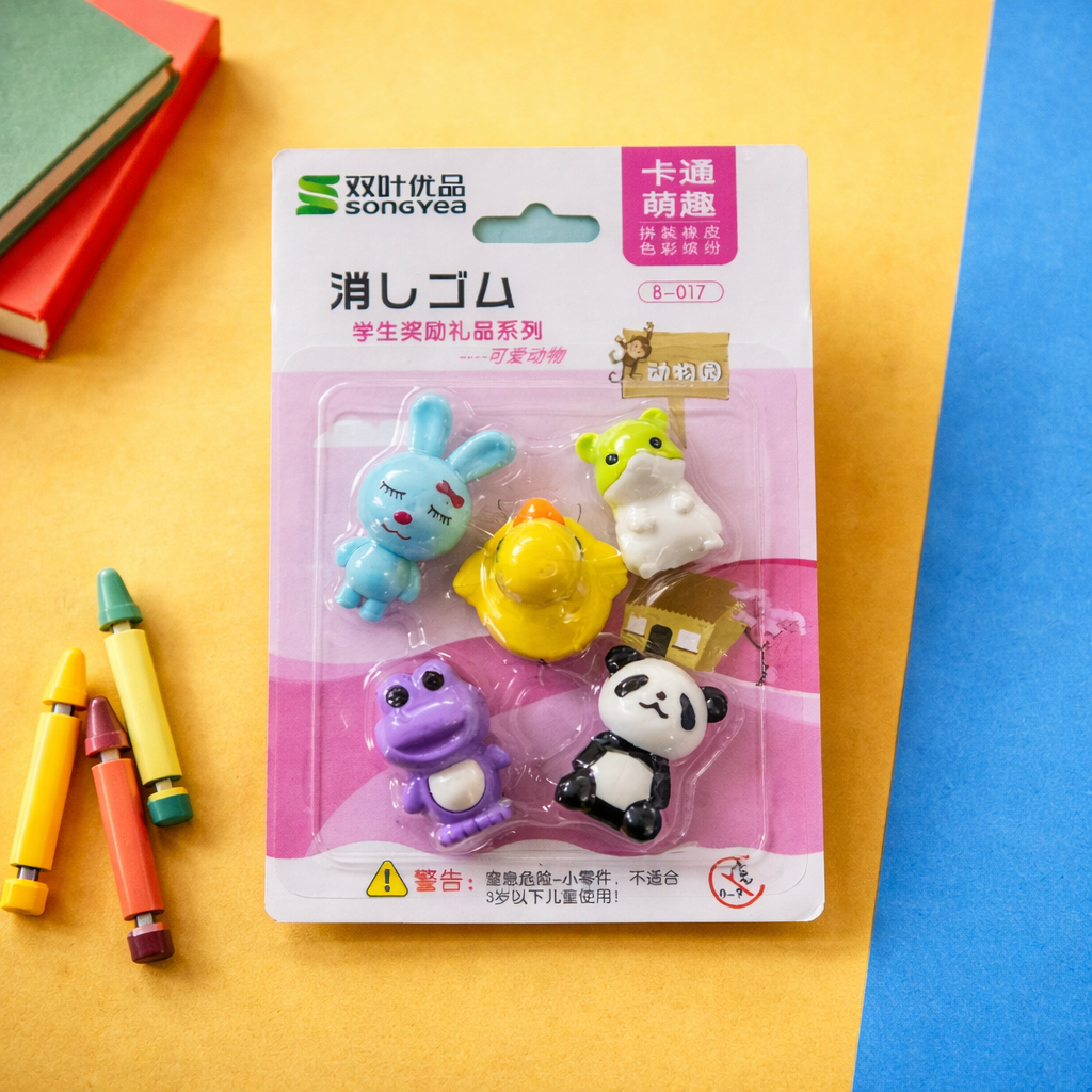 Kiwoo ZooPop Animal Eraser Pack 🐼✨ (Assorted) - KIQOO
