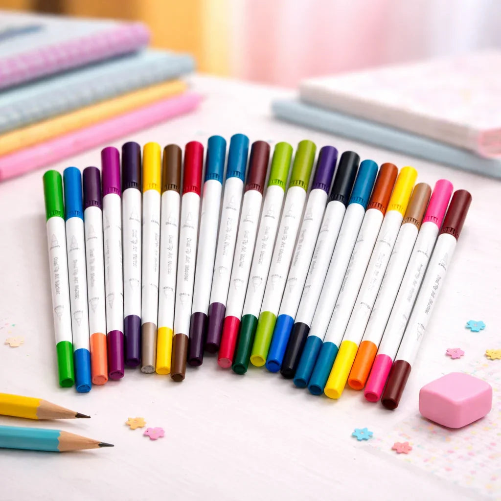 Kiwoo 24ColorFlow Double Sided Brush Colour Pens 🎨✨ - KIQOO