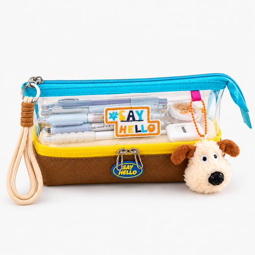 Kiwoo Say Hello Pencil Pouch with Plush Keychain