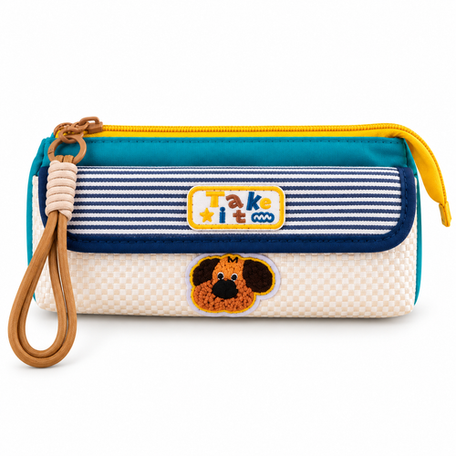 Kiwoo Cute Dog Patch Pencil Pouch with Wrist Strap