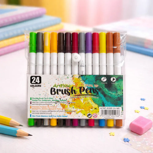 Kiwoo 24ColorFlow Double Sided Brush Colour Pens 🎨✨