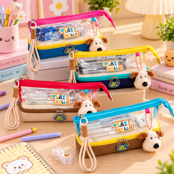 Kiwoo Say Hello Pencil Pouch with Plush Keychain