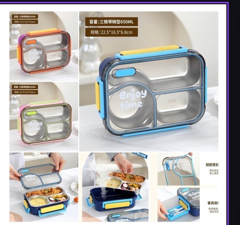 Kiwoo Stainless Steel 3-Compartment Lunch Box
