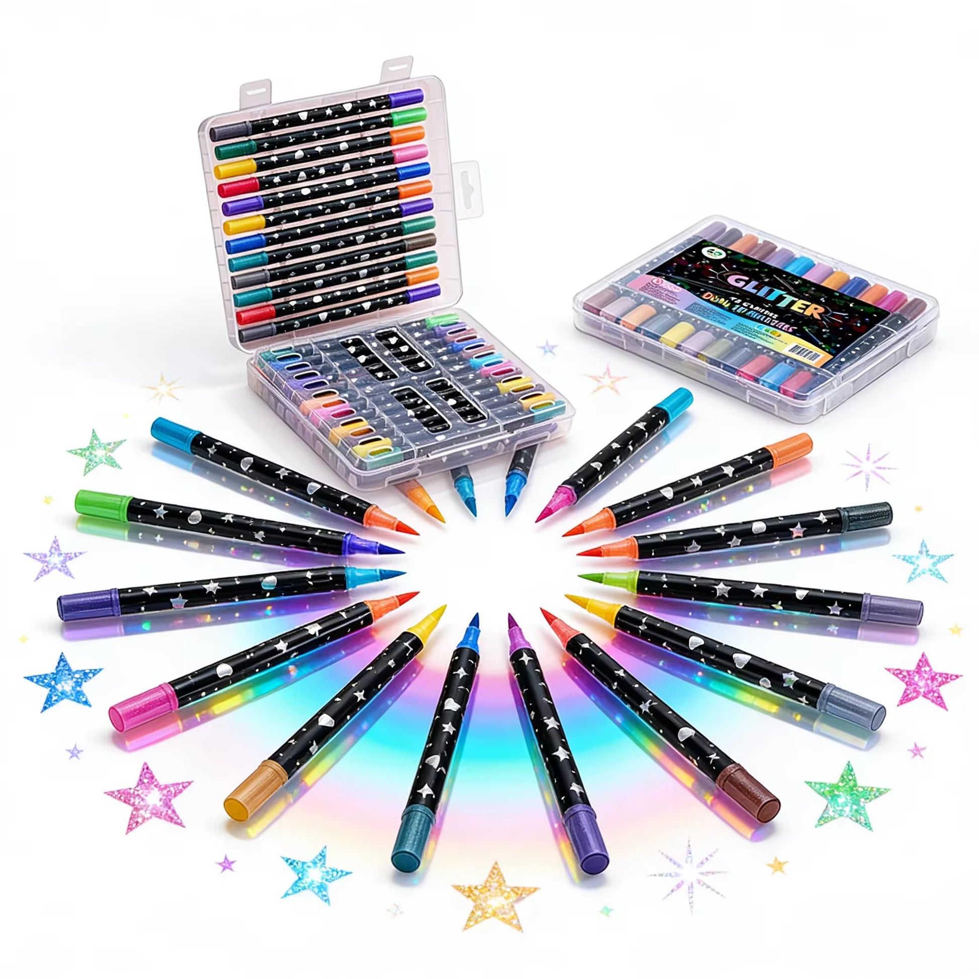 Kiwoo Galaxy Glitter Brush Pens (PACK OF 12) - KIQOO