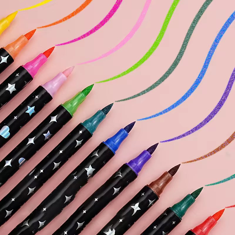 Kiwoo Galaxy Glitter Brush Pens (PACK OF 12) - KIQOO