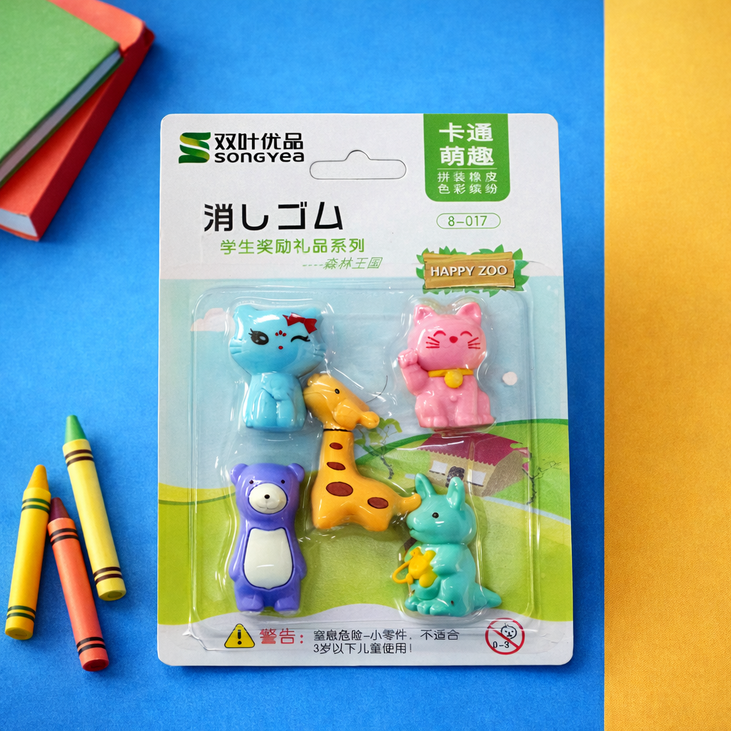Kiwoo ZooPop Animal Eraser Pack 🐼✨ (Assorted) - KIQOO