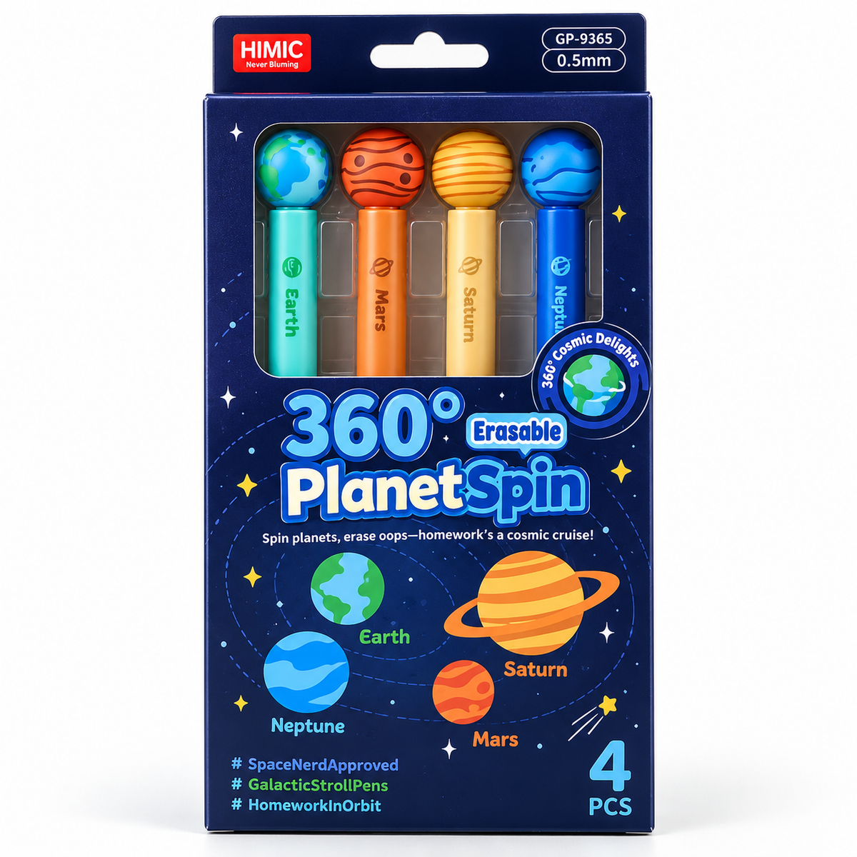 Kiwoo Space Rotating Planets Erasable Pens (Pack of 4)