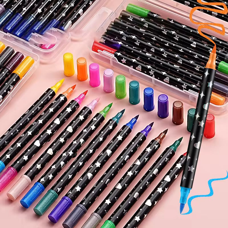 Kiwoo Galaxy Glitter Brush Pens (PACK OF 12) - KIQOO