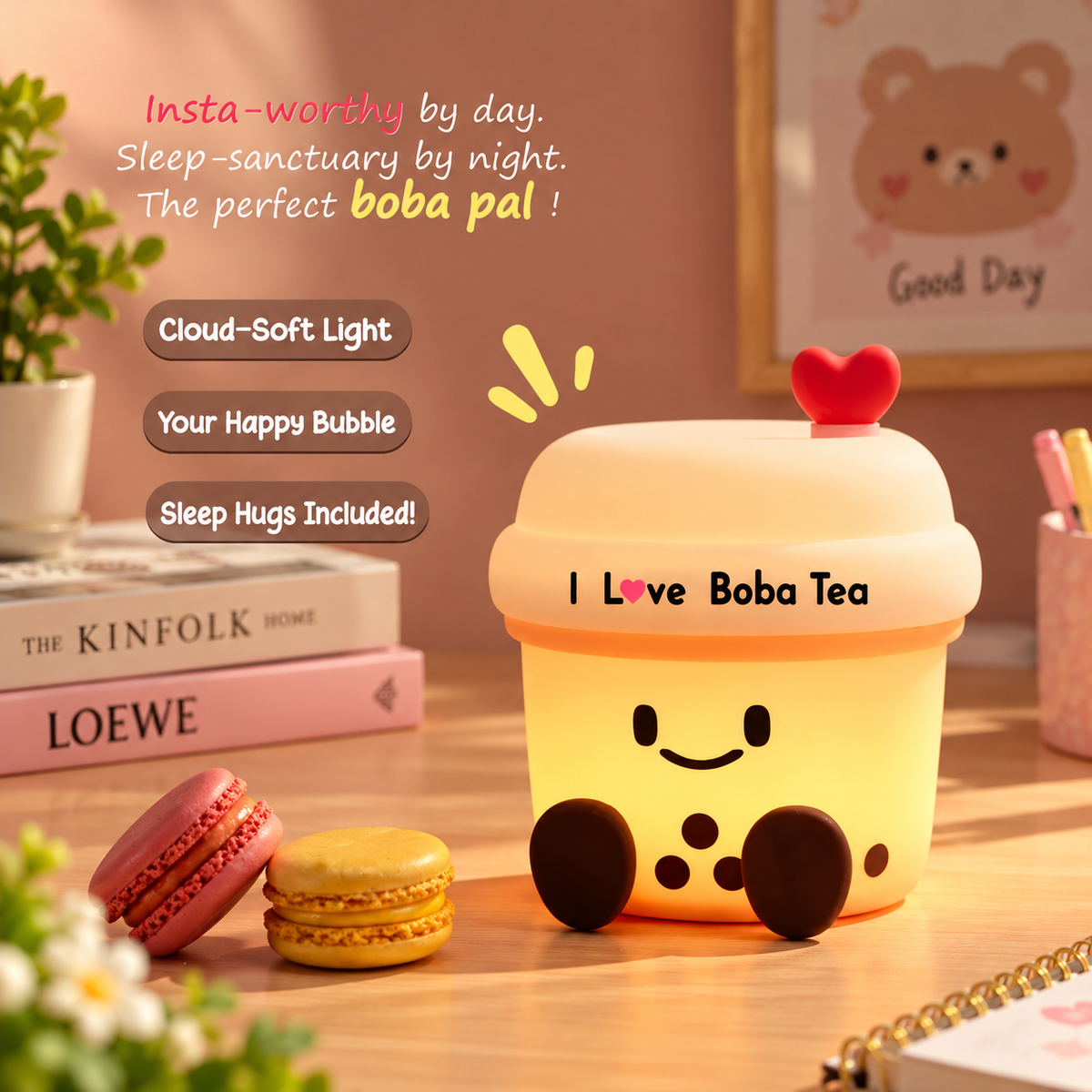 Kiwoo Cute I Love Boba Tea Night Silicone Lamp