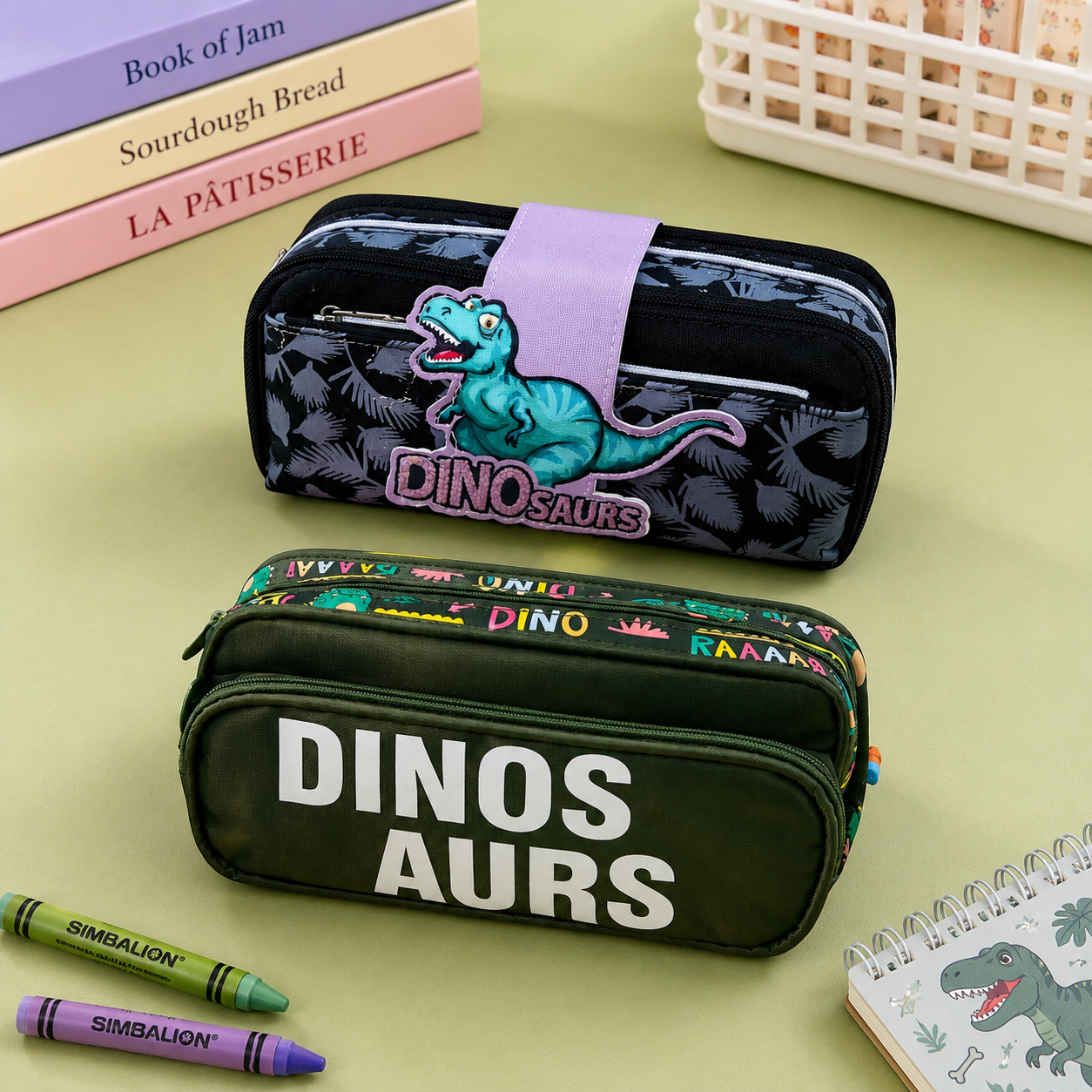 Kiwoo Dino & Text Duo Pencil Pouch (Buy1 Get1 Free) - KIQOO