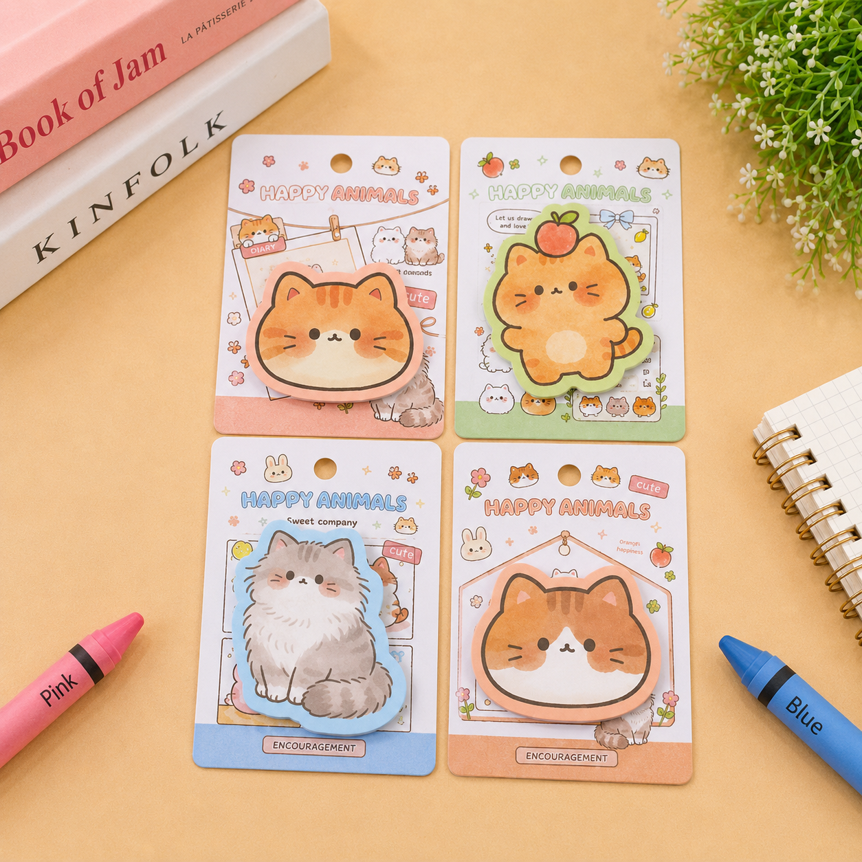 Kiwoo Happy Animals Cat Sticky Notes (Pack of 2)