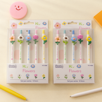 Kiwoo Hi-Flower Gel Pens 🌸🖊️ (Pack of 5) - KIQOO