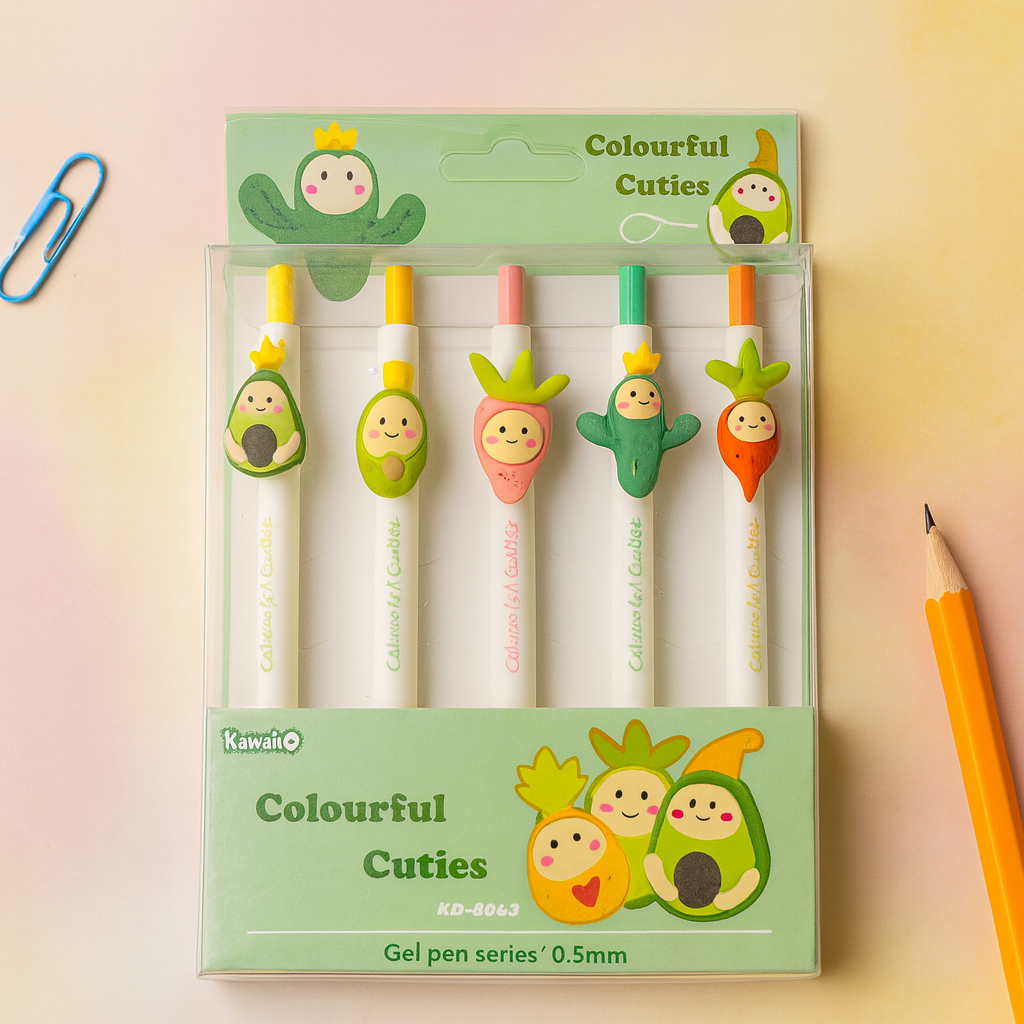 Kiwoo FruityCuties Gel Pens (Pack of 5)🍍🖊️ - KIQOO