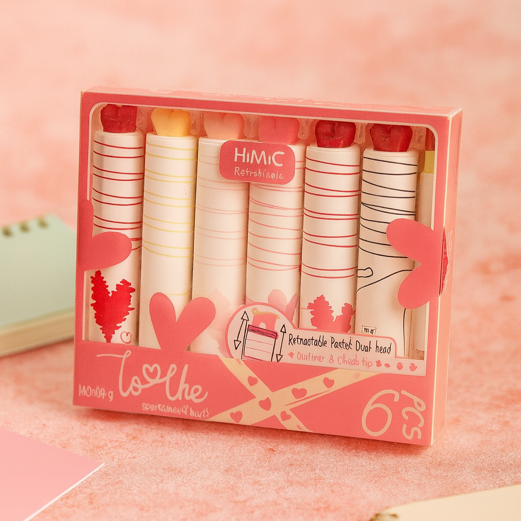 Kiwoo PeachyHearts Highlighters (6 pcs) 💖🖍️ - KIQOO