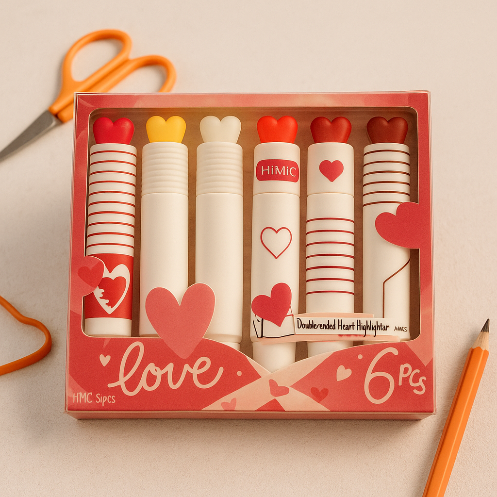Kiwoo PeachyHearts Highlighters (6 pcs) 💖🖍️ - KIQOO
