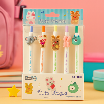 Kiwoo Cute League Pens 🖊️ 🩷 (Pack of 5) - KIQOO