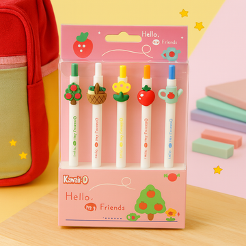 Kiwoo Hello My Friends Pens 🖊️ 🍒 (Pack of 5) - KIQOO