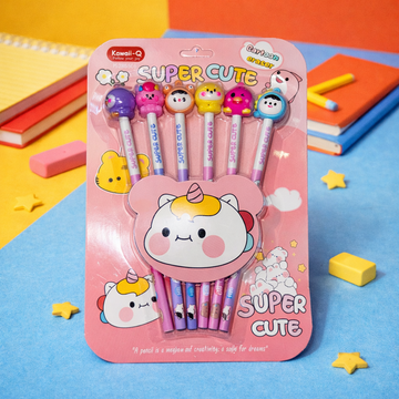 Kiwoo Super Cute Eraser Pencil Set with pencil Toppers 🧁✨ - KIQOO