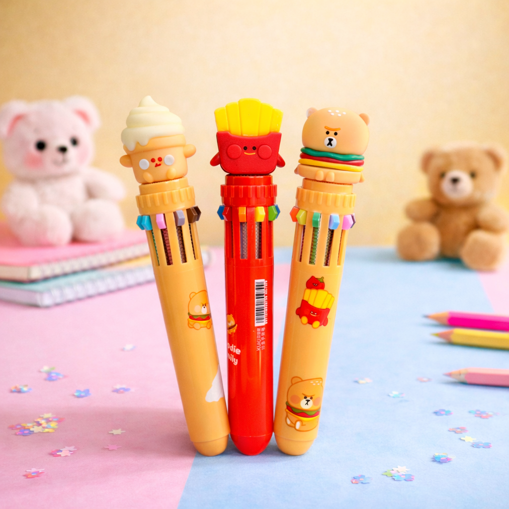 Kiwoo Fast Food Multi-Colour Ball Pen 🍔🍟🐻✨ - KIQOO