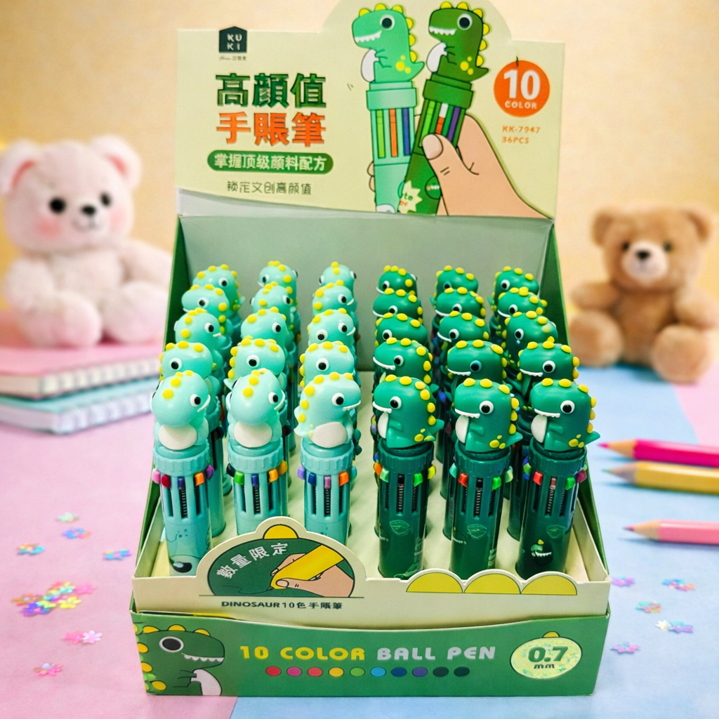 Kiwoo Dino Pop Multi-Colour Ball Pen 🦖✨ - KIQOO