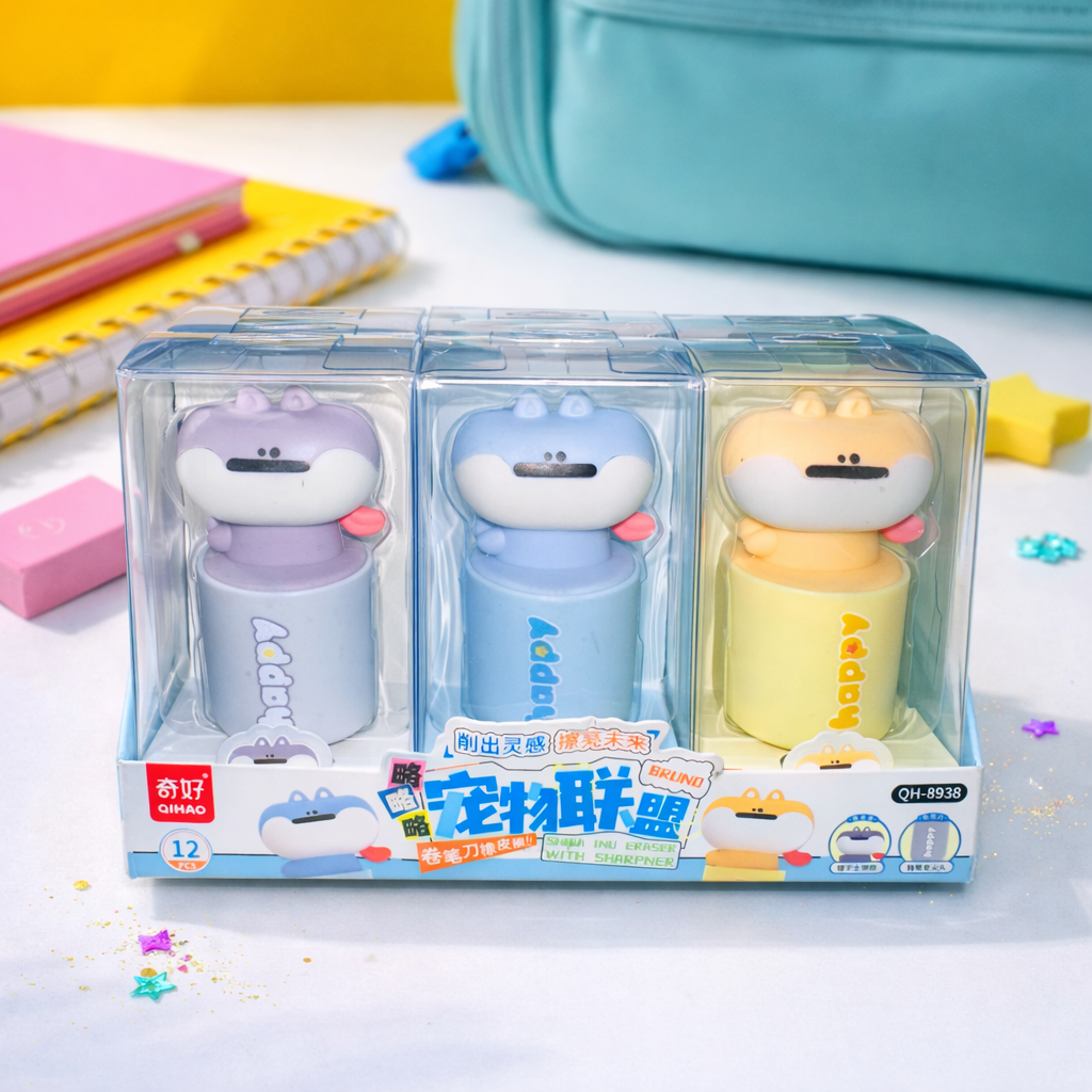 Kiwoo Shiba Inu Buddy Sharpener & Erasers 🦛💛 - KIQOO