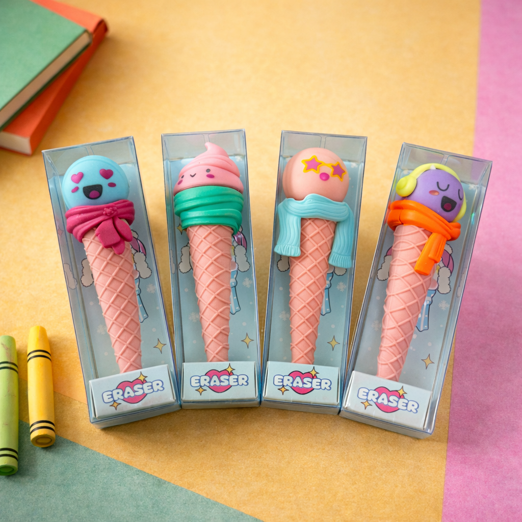Kiwoo SweetSwirl Ice Cream Eraser 🍦✨ (Assorted) - KIQOO