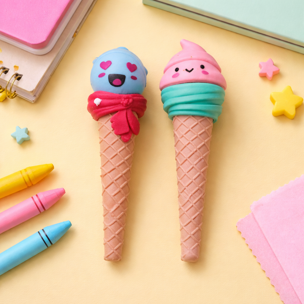 Kiwoo SweetSwirl Ice Cream Eraser 🍦✨ (Assorted) - KIQOO