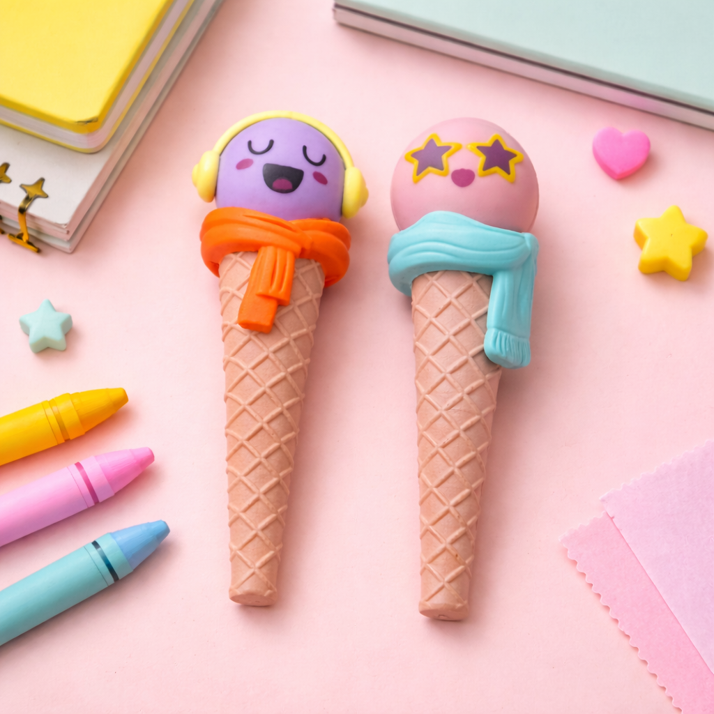 Kiwoo SweetSwirl Ice Cream Eraser 🍦✨ (Assorted) - KIQOO
