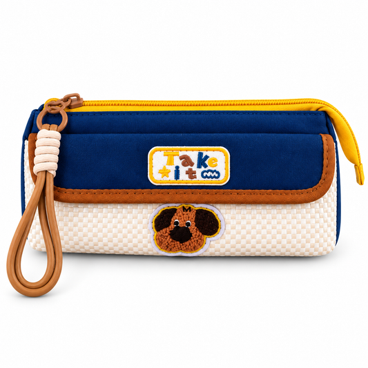 Kiwoo Cute Dog Patch Pencil Pouch with Wrist Strap
